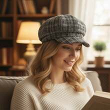 Women's Classic Beret Hat Stylish Korean Style Plaid Pattern Newsboy Cap Warm Winter Octagonal Hat For Outdoor Daily Use - Xám - Xem 5