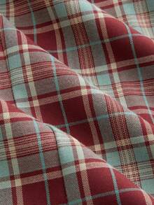 Women's Plaid Collar Puff Sleeve Tie-Up Button Front Blouse