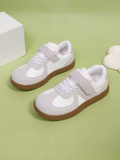 1 Pair Casual, Simple, Campus Style Hook And Loop Flat Outdoor Children Sports Skateboard Sneakers, Suitable For All Seasons