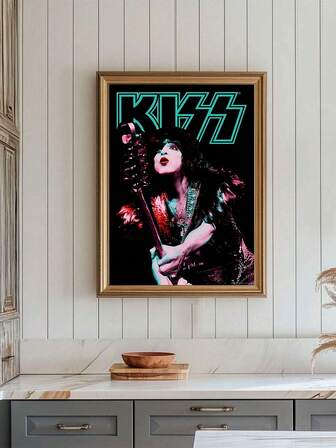 1 PIEZA Lienzo de arte de pared con actuación en vivo de la banda KISS, póster laminado sin marco en duotono, memorabilia de heavy metal, mercancía de música de estilo vintage, coleccionable de pizarra
