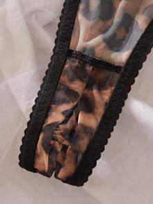 性感女士内衣套装，豹纹网纱文胸和内裤，咖啡棕色，狂野派对 - 棕色 - 查看 6