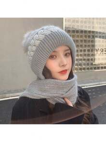 Plush Bear Ear Beanie Scarf Set, Cute Knitted Winter Hat For Women, Warm Thermal Lined Fall Valentines Gift,Beach,Travel - Multicolor - View 8