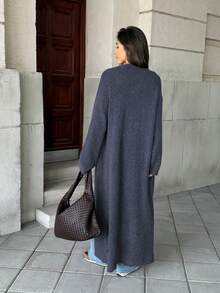 Women's New Minimalist Versatile Commute Daily Long Knit Cardigan - Navy Blue - View 5