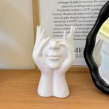 1pc Face Shaped Makeup Brush Holder, Desktop Decor For Office - White - View 5