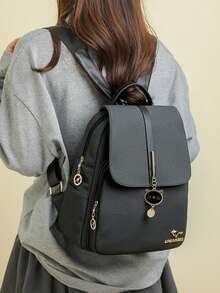 女士软皮背包，大容量女士背包，休闲旅行背包，少女背包 - 黑色 - 查看 6