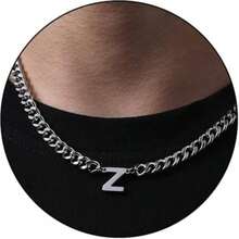 时尚A-Z字母吊坠项链，不锈钢银色字母吊坠，22英寸链，男士适用 - 銀色 - 查看 29