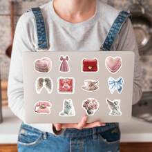 50张水彩贴纸，可爱贴纸，情人节贴纸，萌宠贴纸，花卉贴纸，防水乙烯基贴纸，适用于水瓶、电脑、笔记本电脑、手机、行李箱、笔记本、冰箱等。