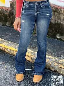 Quần jeans ống loe dáng ôm thời trang và thanh lịch dành cho nữ, thích hợp mặc thường ngày vào mùa xuân. - Rửa tối - Xem 4