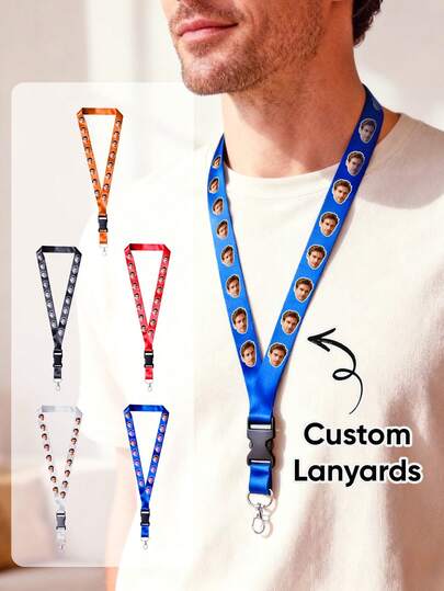 1pc Customized Photo Lanyard - Personalized Portrait Printed Neck Strap, 5 Color Options, Soft & Durable Material, Suitable For Daily Use, Perfect For Holding Phone, ID Card, Keys, Access Card, USB, Camera, Name Tag, Etc.
