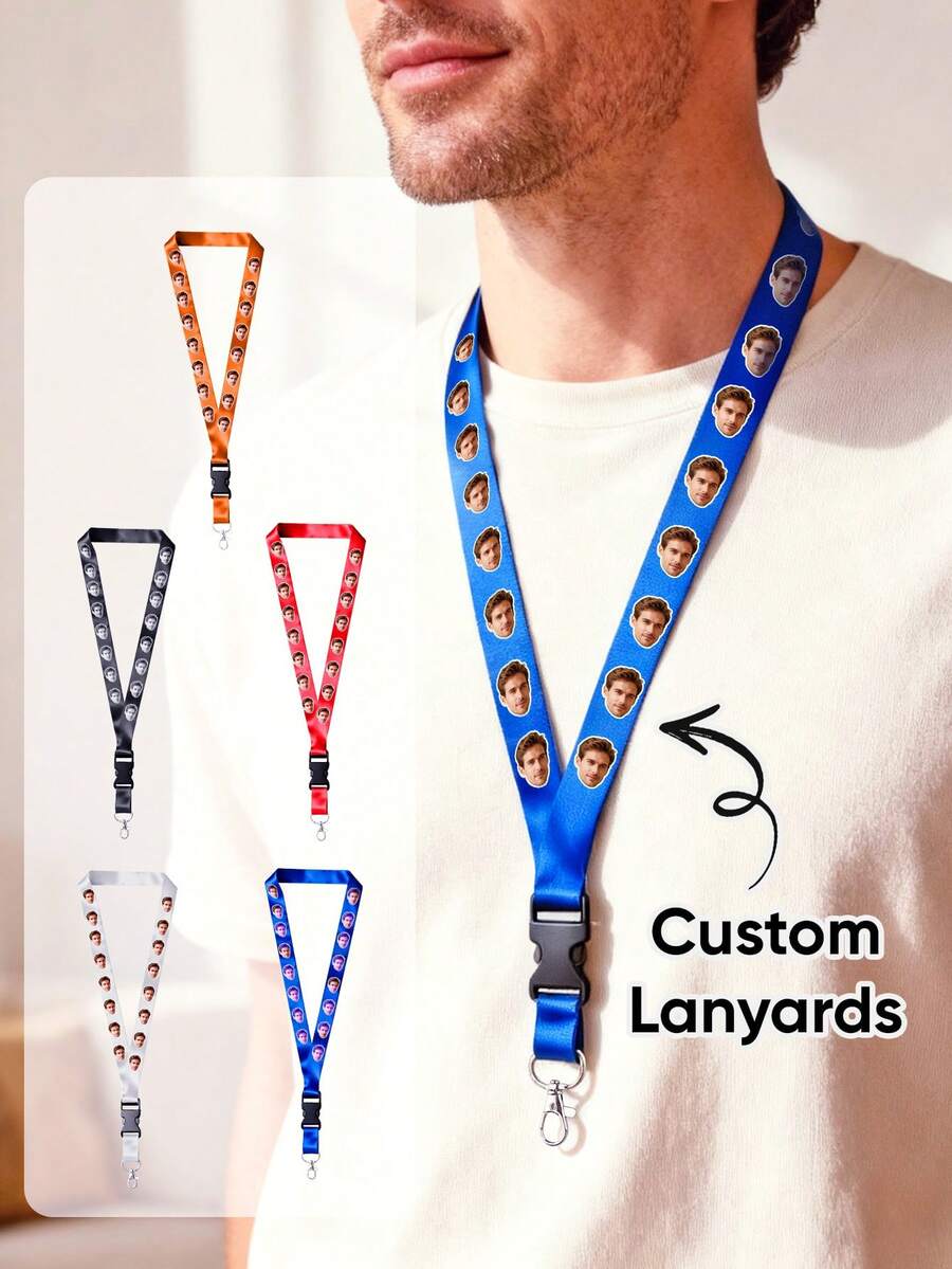1pc Customized Photo Lanyard - Personalized Portrait Printed Neck Strap, 5 Color Options, Soft & Durable Material, Suitable For Daily Use, Perfect For Holding Phone, ID Card, Keys, Access Card, USB, Camera, Name Tag, Etc. - Multicolor - View 1