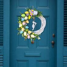 Realistic Rabbit Wreath Ornament For Easter Front Door Decoration Vivid Handmade Rabbit Garland With Bright Colors Suitable For Home Wall Window Banquet And Holiday Decor - 彩色 - 查看 1