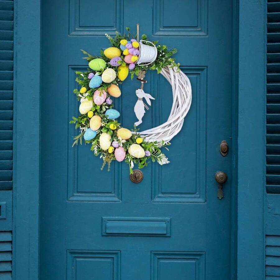 Realistic Rabbit Wreath Ornament For Easter Front Door Decoration Vivid Handmade Rabbit Garland With Bright Colors Suitable For Home Wall Window Banquet And Holiday Decor - 彩色 - 查看 1