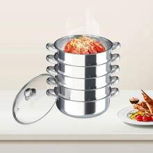 5tier Steamer Cookware Pot Stainless Steel Pot Stainless Steel Food Steamer &Lid - Silver - View 1