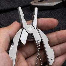 7-In-1 Micro Pocket Stainless Steel Foldable Multitool With Screwdrivers, Pliers For Keychain - Silver - View 1
