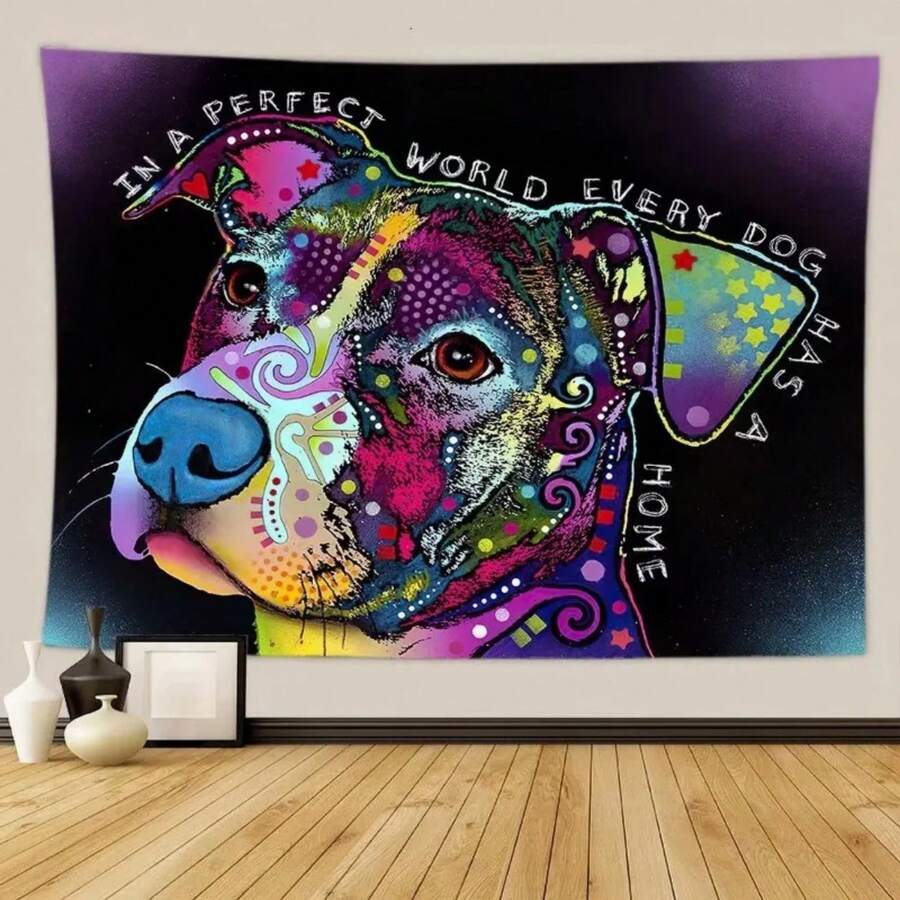 Tapiz decorativo con diseño de perro lindo para decoración de sala de estar, decoración estética de pared - Multicolor - Ver 1