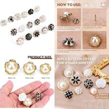 Botones de Broche para Camisa de Mujer, Botones Decorativos para Cuello Botones de Mezclilla Botones Sin Coser Botones Instantáneos Surtidos Herramienta Desmontable Oculta ()(30Pcs) - Multicolor - Ver 1