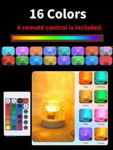 1 Pack Type C Round Night Light Crystal Table Lamp, USB Power Plug-In,Creative Bedside Lamp With Rotating Water Ripple Effect, Flame Atmosphere Lamp With 16 Color Diamond Effect And Remote Control Function, Bedroom Rgb Remote Control Night Light With Rotating Water Pattern Design, Suitable For Children's Rooms, Bedrooms, Hallways,