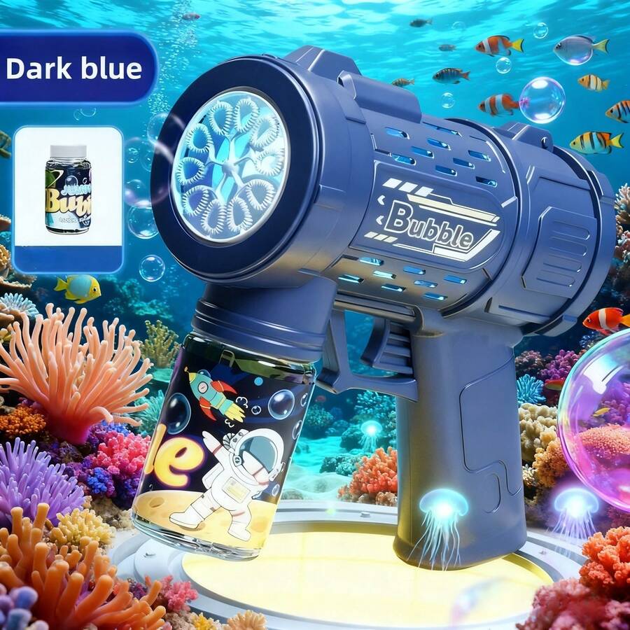 10-Hole Fully Automatic Outdoor Bubble Machine, Bubble Gun With Colorful Lights And Thousands Of Bubbles, Summer Outdoor Beach Toy, Birthday Gift For Boys And Girls, Holiday Gift Toy, Essential For Halloween, Christmas And Wedding Games. - Màu xanh đậm - Xem 1