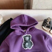 2-5Y Young Boy Hooded Sweatshirt, New Winter 2025 Collection, Young Boy Thick Thermal Lining, Cute Monkey & Alpaca Print, Warm