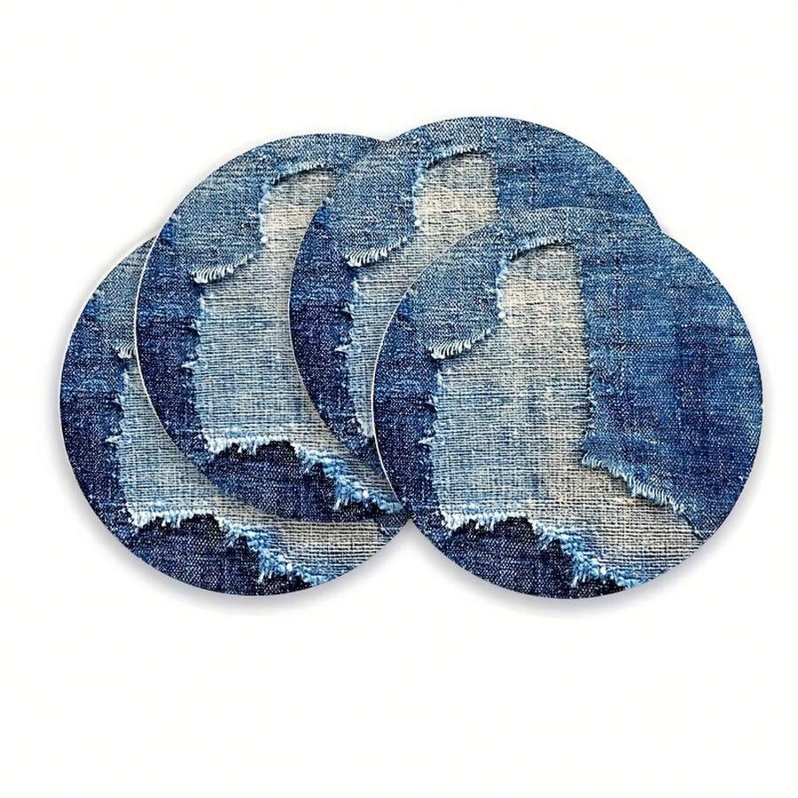 4 Round Dining Table Decorative Mats - Cracked Denim Texture Dark Blue Distressed Raw Edges, 15.0inch Polyester Dining Table Decorative Mats, Suitable For Spring And Summer Kitchen Restaurant Party Decoration, Hand Wash Only, Country Style Decoration| Texture Surface, Dining Table Decoration, Festive Table Setting, Distressed Texture, Durable Tableware, Decorative Table Mat, Home Decor, Festive Table Setting, Vintage Aesthetic, High-Quality Textile, Tableware Set, Festive Host, Round Vintage Table Mat, Dining Table With Chairs, Suitable For Two-Person Restaurant, Round, Festive Table Decoration, Festive Table Setting, Texture Surface, Rustic Style Placemat, Linen Texture, High-Quality Textile, Small Dining Table Setting, Holiday Host - Nhiều màu - Xem 1