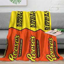 GEL HUT MUN 1pc Reese Swiss Milk Chocolate Peanut Butter Cup Design Soft Flannel Blanket, Vibrant Yellow & Black, Comfortable Gift For Friends, Family, Office, Camping, Travel - Great For Sofa, Bed Or On-The-Go, Camping Accessory, Novelty Design, Plush Texture, Pink Christmas, Christmas Decor Blanket, Personalized Blanket Gift For Boyfriend, Christmas Gift