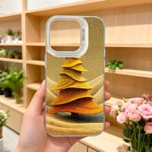 Cubierta de telefono con diseño de arbol dorado brillante para iPhone 14 Pro Max dorada con estampado de arbol navideño y textura de brillo aplicacion ideal para uso diario y ocasiones especiales Aplicable a los teléfonos de la serie Apple y Galaxy - Negro - Ver 5
