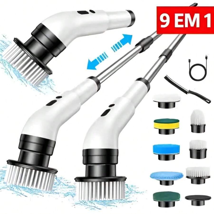 Escova Elétrica de Limpeza 9 em 1 Giratória Recarregável – Limpeza Rápida e Eficiente para Toda a Casa - Entrada do Brasil (127V) - Visão 1
