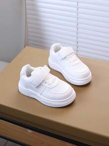 1 Pair Kids Casual Sneakers, Autumn New Girls Soft Sole White Shoes, Toddler Fashion Non-Slip Hook And Loop Flat Shoes, Girls Daily Outdoor Tennis Shoes - White - View 5