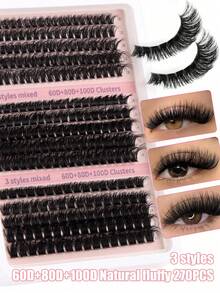 270Pcs Individual Lash Clusters High Capacity 60D+80D+100D D Curl 10-18mm DIY Lash Clusters Natural Look&Extra Thick&Wispy&Ultra Soft&Super Light Reusable Individual Segmented False Eyelashes Eyelash Extension Kit With Makeup Tools Bond And Seal&Lash Tweezers For Self Use At Home Or On-The-Go For Daily Life&Wedding&Dating&Party&Music Festival&Halloween - màu đen - Xem 9