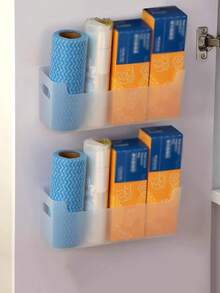 1/2pcs No-Drill Kitchen Wall-Mounted Storage Box, Cabinet Door Fresh-Keeping Bag, Trash Bag Holder, Suitable For Wood, Glass, Tile And Other Flat Surfaces, Clean Thoroughly Before Use, Ensure Surface Is Clean And Flat, Wait 24 Hours After Adhering Before Use - Clear - View 9