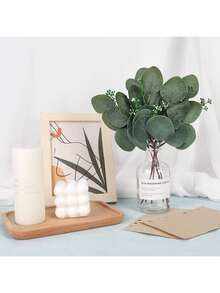 10/1000 piezas Hojas de eucalipto artificiales, plantas falsas, decoración para el hogar, restaurante, sala de estar, jardín exterior, arreglos florales, accesorios de fotografía, jarrones, paredes de flores, coronas, ramos de novia, decoraciones de boda, materiales DIY para coronas, decoración de fiesta de cumpleaños, accesorios de decoración del hogar - Verde 1 - Ver 3