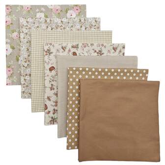 7 piezas de 19.69X19.69 pulgadas de tela de espiga marrón con flores, combinación de tela de poliéster suave para diseños de regalos de Navidad, Pascua, Año Nuevo y otras festividades, diademas, costura de patchwork DIY, posavasos, muñecas, decoraciones, manualidades y decoración del hogar, tela de envoltura de regalos con detalles de flecos