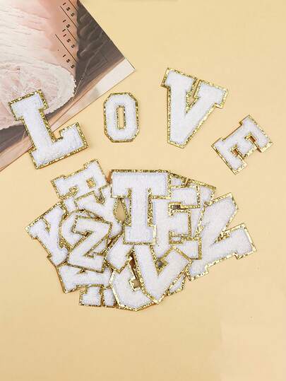 26 A-Z Letter Patches With Gold Trim, Peelable And Sewn 3D Embroidered Letter Patterns, Suitable For Hats, Jeans, Clothing, Bags, DIY Crafts, Fashion Decorations, Jewelry Boxes, Storage Boxes, Phone Cases, Wall Decorations/Stickers.