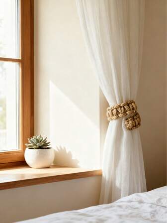 2条手工编织窗帘绑带，简约窗帘绑带，舒适生活，每一天