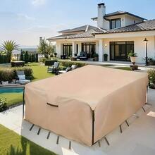 600D Heavy Duty Outdoor Patio Table Cover - With Adjustable Drawstring Closure, Durable Material, All-Season Use, Suitable For Patio, Balcony, Living Room, Khaki, Patio Furniture Cover | Patio Table Cover, Women's Day, Travel Essentials, Wedding Favors, Y2k, Bedroom, Car Accessories Women, Kitchen Decor, Kitchen Decor, Household Items - Khaki - View 1