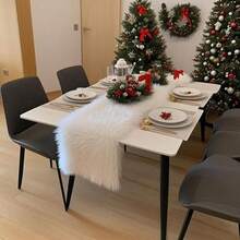1pc Soft Plush Faux Fur Table Runner, White, Pink- 13x36 Inch, 13x72 Inch Winter Christmas Home Decor,Holiday Party Dining Table Cover For Coffee Table & Dresser, White Fuzzy Festive Birthday Decoration,Christmas Theme Tablecloth,Holiday Kitchen Dining Table Decoration For Home Party Decor,Room Decoration, Holiday Party Decoration,Holiday Dining Indoor/Outdoor Use, Christmas & Valentine's Day Decor - 白色 - 查看 2