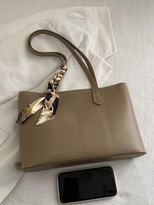 复古女士腋下包，大容量单肩包，新款时尚个性ins风手提包，带围巾 - 彩色 - 查看 4