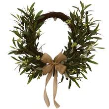 Easter Wreath Rustic Olive Leaf Fruit Wreath With Burlap Bow For Front Door Decoration - 綠色 - 查看 6