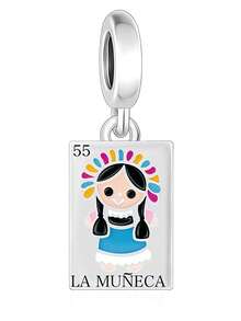 1件 S925 純銀墨西哥 Lotería 卡牌吊墜，彩色樹脂方形塔羅牌吊飾 DIY 手鍊珠飾配件 - 銀色 - 查看 17