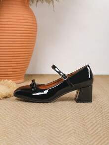 Black Mary Jane Patent Leather Flat Slip-On Pumps For Women - Black - View 6