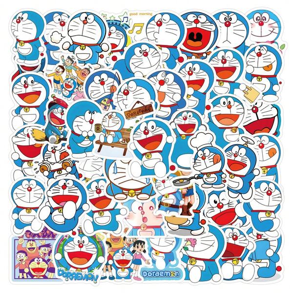  1set/60pcs Doraemon Cartoon Stickers For Children, Guitar Trolley Case Stickers For Luggage, Christmas, Christmas Sock Stuffing, Christmas Gifts, Christmas, Christmas Decorations