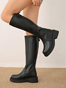 2025 Spring/Autumn New Tall Shaft Riding Boots For Women, Over-The-Knee, Inner Heightening, Slim Fit Tall Boots - Black - View 4
