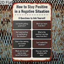 2D Vintage Wooden Sign - "How To Stay Positive In Negative Situations" - Interesting Wall Decor With 8 Questions, Suitable For Bar, Cafe, Restaurant, Billiard Room - Wooden Material, 2D, Great For Room Decoration - Multicolor - View 2