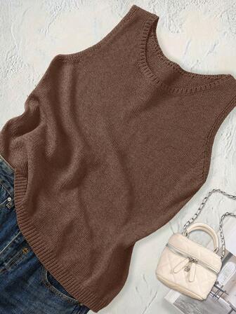 Enfärgad Retro Lager Kort Väst Unisex Casual Minimalistisk Stickad Plus Size Tröjväst, Lämplig För Semester, Skola, Hem, Dagligen, Flygplats, Sport & Fitness, Vår, Sommar, Höst, Vinter