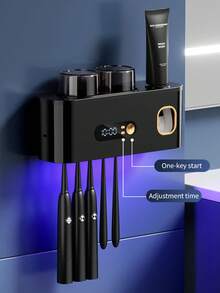 1 件装智能牙刷消毒器，带牙膏分配器，壁挂式牙刷架，USB 充电式牙刷消毒器，牙刷架兼消毒器，5 槽牙刷收纳架，2 个漱口杯，无需钻孔，浴室配件，家居装饰，返校季好物