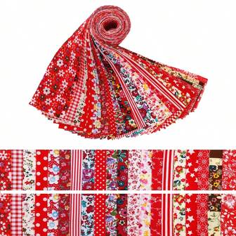 40卷红色花卉图案棉布，柔软平纹布条，花卉图案，适用于绗缝、缝纫、DIY手工、圣诞节、万圣节、春节礼物、玩偶、装饰品、包袋、床上用品、手工艺品和家居装饰。