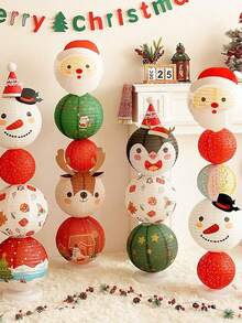 6pcs/1pc Christmas Paper Lanterns, Handmade, Cartoon Snowman And Santa Claus Themed Holiday Decoration, Suitable For DIY Party Celebrations, Christmas Decoration, Outdoor Garden Party Decoration, Dining Table Decoration - Multicolor - View 9