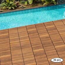 Wood Flooring Interlocking Deck Tiles For Patio Decor 12"X12" 36 Pack Garden Floor Boards Set, Indoor & Outdoor Decor - Balcony Garden Floor Tiles - 棕色 - 查看 11