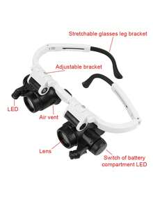 Head-Mounted LED Magnifying Glass With 3 Lens Options – High Power Dual-Eye Magnifier For Precision Work, Jewelry Repair, Reading, Crafts & Model Building - White - View 2