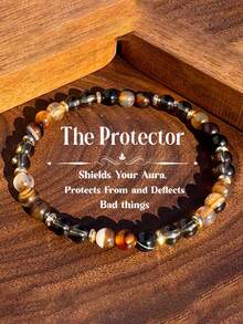 YAUKIA 6mm Brown Striped Agate & Smoky Quartz Bracelets, Brown Crystal Energy Healing Protection Bracelet, Stress Relief Jewelry Gift - Multicolor - View 7